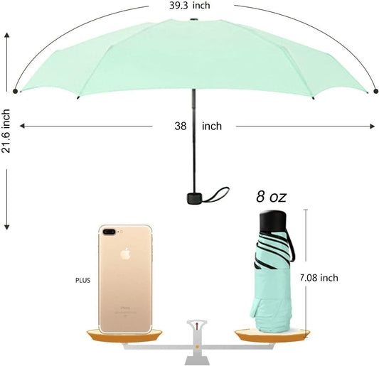 WAUPPY Small Travel Umbrella Compact for UV Protection Light Purse Size Umbrellas for Sun Rain Portable for Backpack