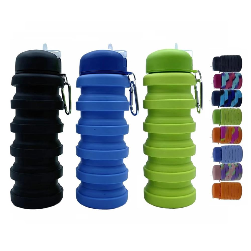 Collapsible Water Bottles 2 Pack 500ml (Orange+Rose Red)