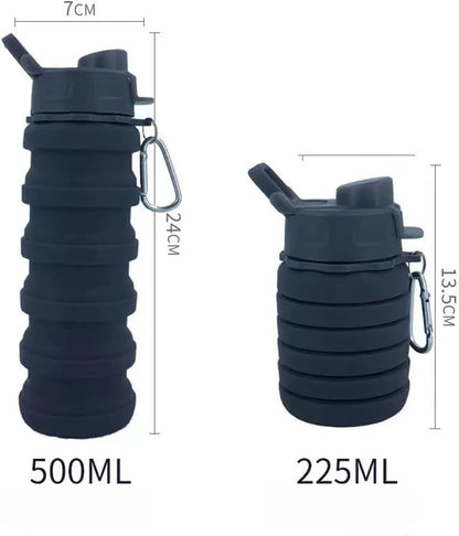 Collapsible Water Bottles 3 Pack 500ml (Black+Purple+Blue)