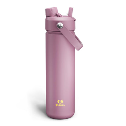 ENCOOL Insulated Water Bottle with Straw Stainless Steel Water Bottle, Leak-Proof, BPA-Free, Double Wall Vacuum Keeps Cold for 24 Hours for Sports, Travel, School (26 oz, Black Night)