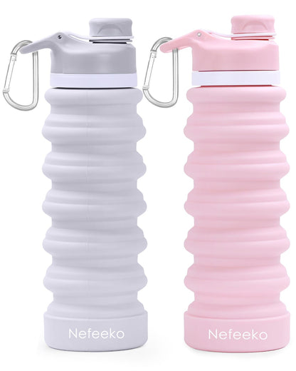 Nefeeko Collapsible Water Bottle, 26oz Silicone Foldable Water Bottles