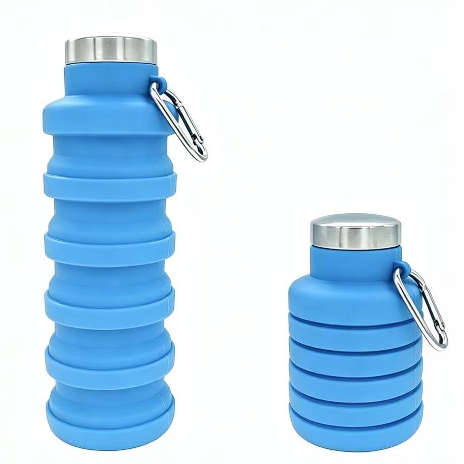 YCT Collapsible Water Bottle 17oz（500ml），Travel Portable Sport Water Bottle，Reusable Silicone Foldable Water Bottles for Gym Camping Hiking (Purple+Black)