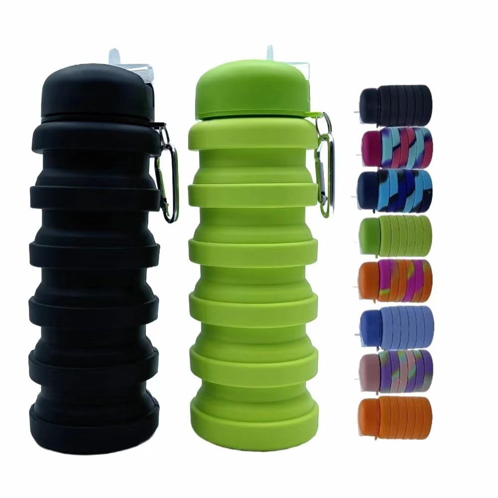 Collapsible Water Bottles 2 Pack 500ml (Orange+Rose Red)