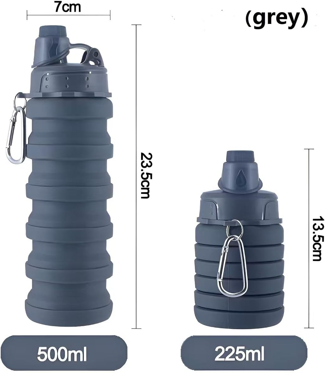 Collapsible Water Bottles 4 Pack 500ml (Grey+Purple+Blue+Pink)