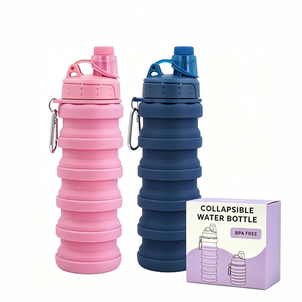 Collapsible Water Bottles Travel water bottle Sports Portable Sport Water Bottle Reusable Water Bottles comes with mountaineering Buckle 500ml silicone Water-proof camping water bottle
