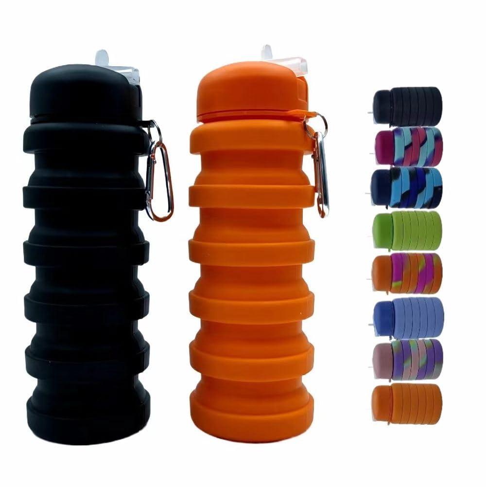 Collapsible Water Bottles 2 Pack 500ml (Orange+Rose Red)