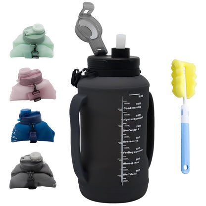 64oz Collapsible Silicone Water Bottle with Straw, BPA-Free,Foldable Water Jug with Handle for Gym, Hiking, Camping,Fishing (Pink)