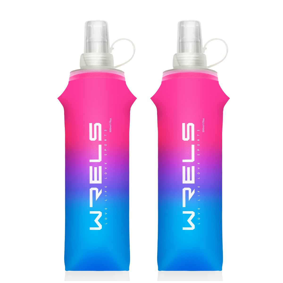 WRELS TPU Soft Flask Lightweight Portable Reusable Water Bottle,BPA Free Collapsible Flask for Hydration Pack in Running Hiking Cycling and Marathon