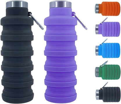 Collapsible Water Bottles 2 pack 17oz (Black+Purple)