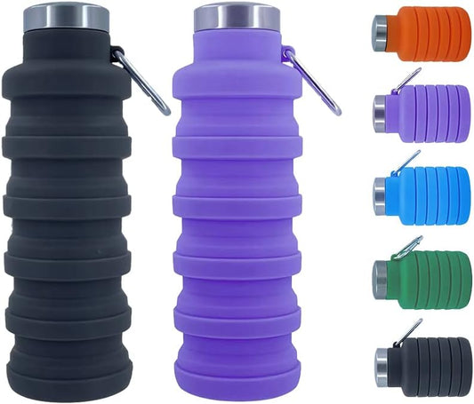 Collapsible Water Bottles 2 pack 17oz (Black+Purple)