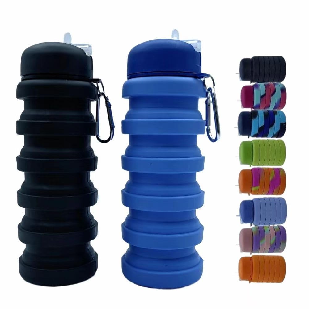 Collapsible Water Bottles 2 Pack 500ml (Orange+Rose Red)
