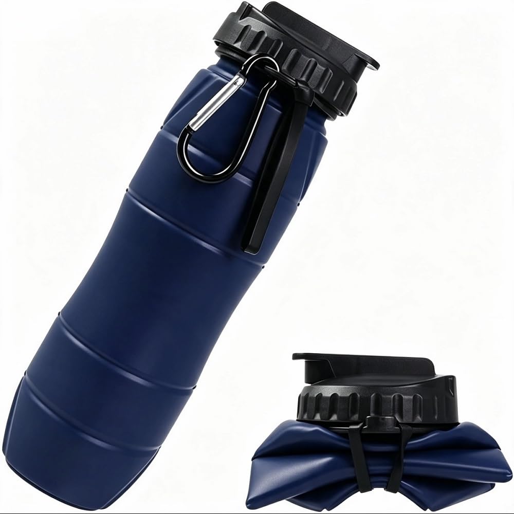 Collapsible Water Bottles 22oz with Straw 2Pack Travel (Blue+Pink)