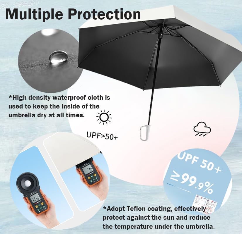 erised's bifrost Mini Travel Folding Umbrella with Carabiner Handle for Women Men Kids/Lightweight Portable Compact/Small Parasol/UV Protection/UPF50+/6Ribs/Sun Rain/Fits in Pocket Car Purse