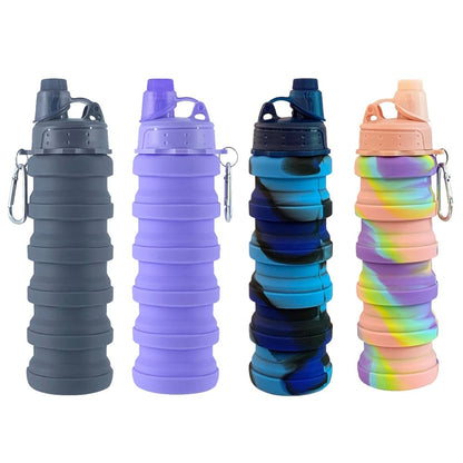 Collapsible Water Bottles 4 Pack 500ml (Grey+Purple+Blue+Pink)