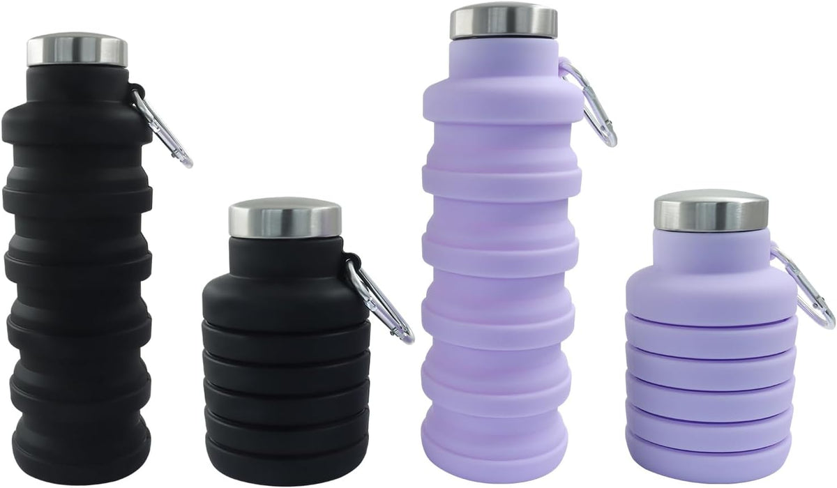 Silicone Collapsible Water Bottle, Black+Purple, 2 Pcs