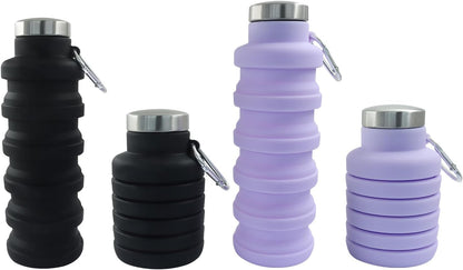 Silicone Collapsible Water Bottle, Black+Purple, 2 Pcs