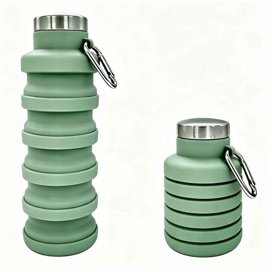 YCT Collapsible Water Bottle 17oz（500ml），Travel Portable Sport Water Bottle，Reusable Silicone Foldable Water Bottles for Gym Camping Hiking (Purple+Black)