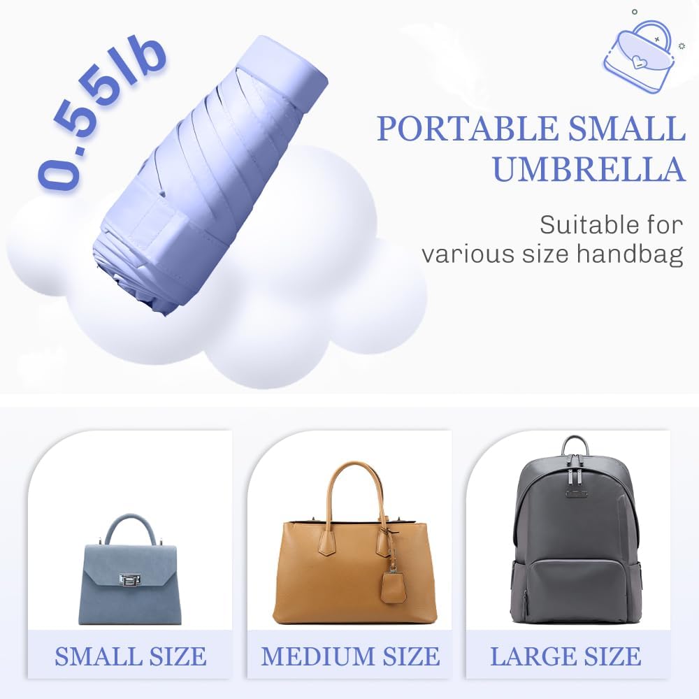 TOPSAIL Mini Umbrella for Travel, UPF 50+ UV Sun & Rain Protection, Compact 6k Folding Pocket Umbrella with Case for Purse, Backpack