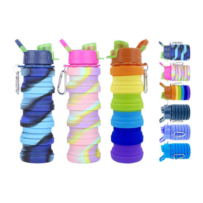 Collapsible Water Bottles 3 Pack 500ml (Black+Purple+Blue)