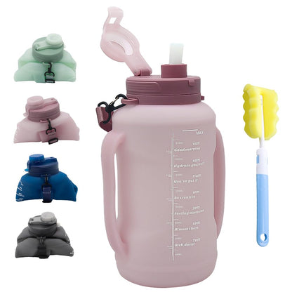 64oz Collapsible Silicone Water Bottle with Straw, BPA-Free,Foldable Water Jug with Handle for Gym, Hiking, Camping,Fishing (Pink)