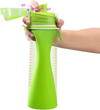 Valourgo Collapsible Water Bottle, Silicone Foldable with Leak Proof Valve BPA Free, Aqua Blue, 21 oz