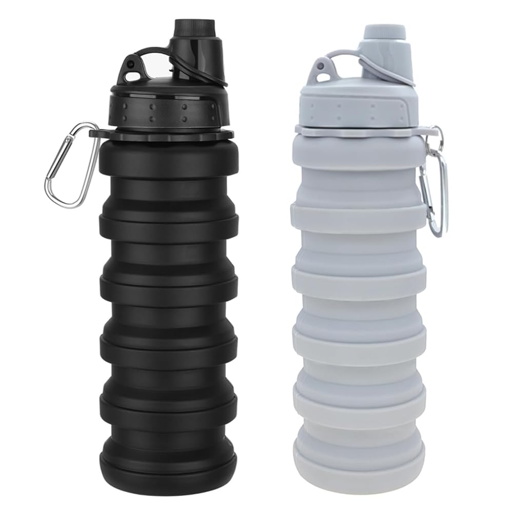 Collapsible Water Bottles 4 Pack 500ml (Grey+Purple+Blue+Pink)