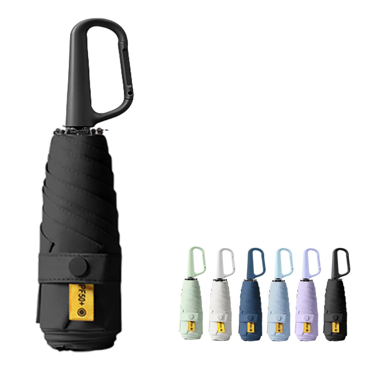 erised's bifrost Mini Travel Folding Umbrella with Carabiner Handle for Women Men Kids/Lightweight Portable Compact/Small Parasol/UV Protection/UPF50+/6Ribs/Sun Rain/Fits in Pocket Car Purse