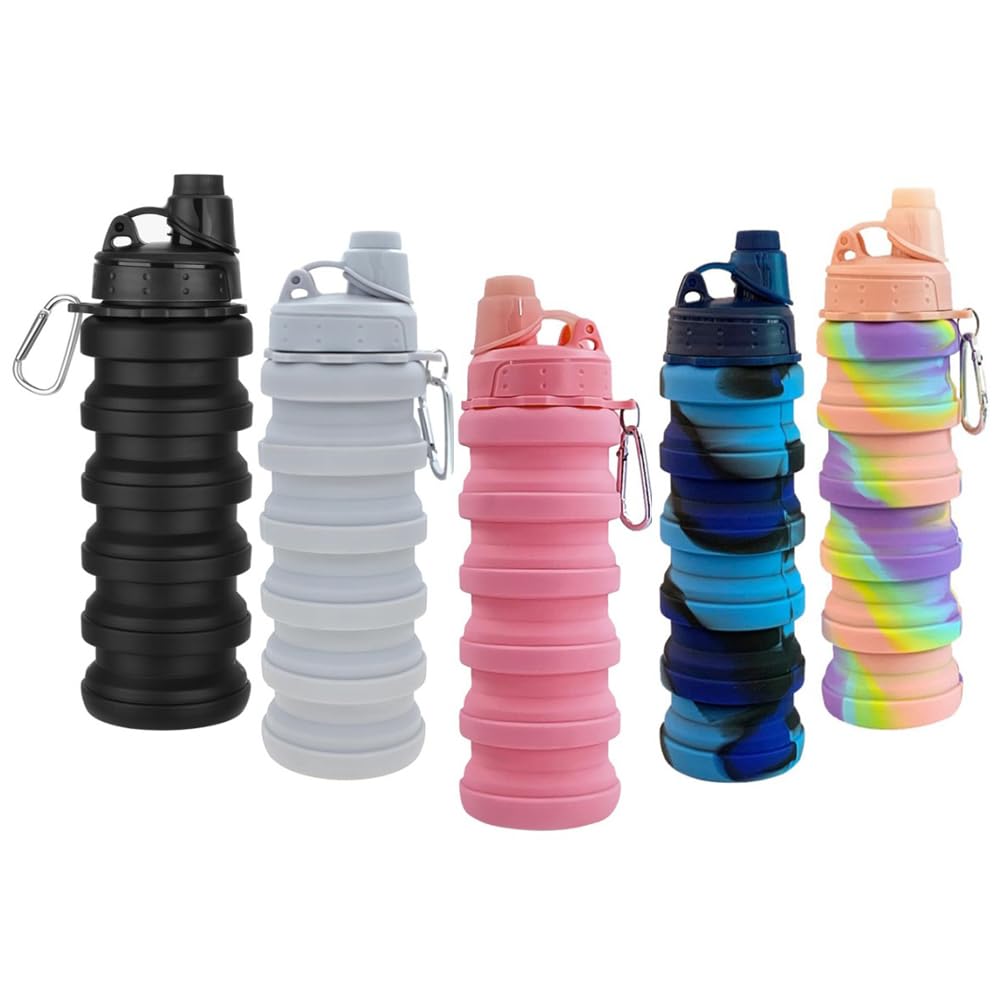 Collapsible Water Bottles 4 Pack 500ml (Grey+Purple+Blue+Pink)
