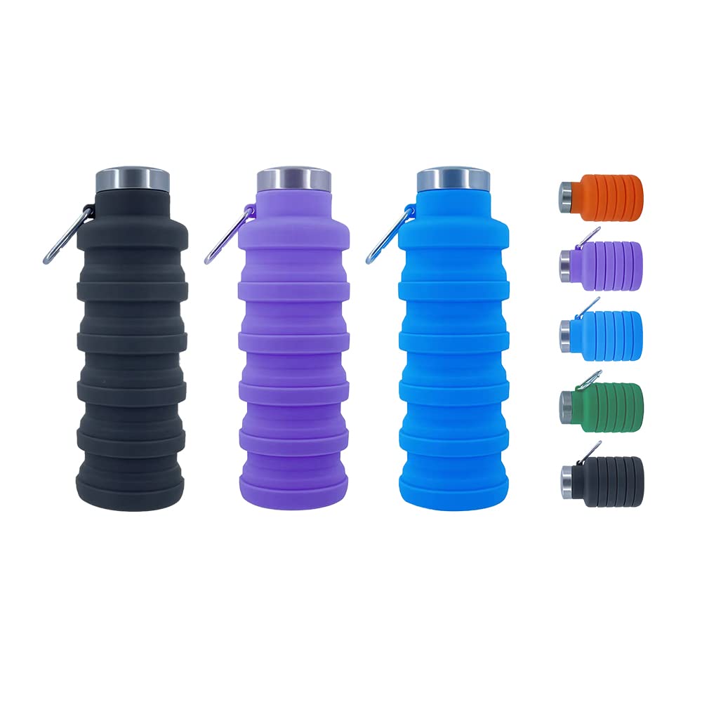 Collapsible Water Bottles 2 pack 17oz (Black+Purple)