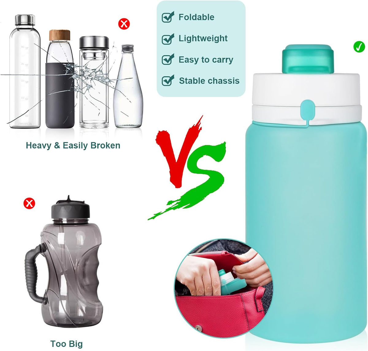 PLTCAT Collapsible Water Bottles, 19oz Foldable Silicone Travel Bottles