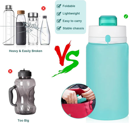 PLTCAT Collapsible Water Bottles, 19oz Foldable Silicone Travel Bottles