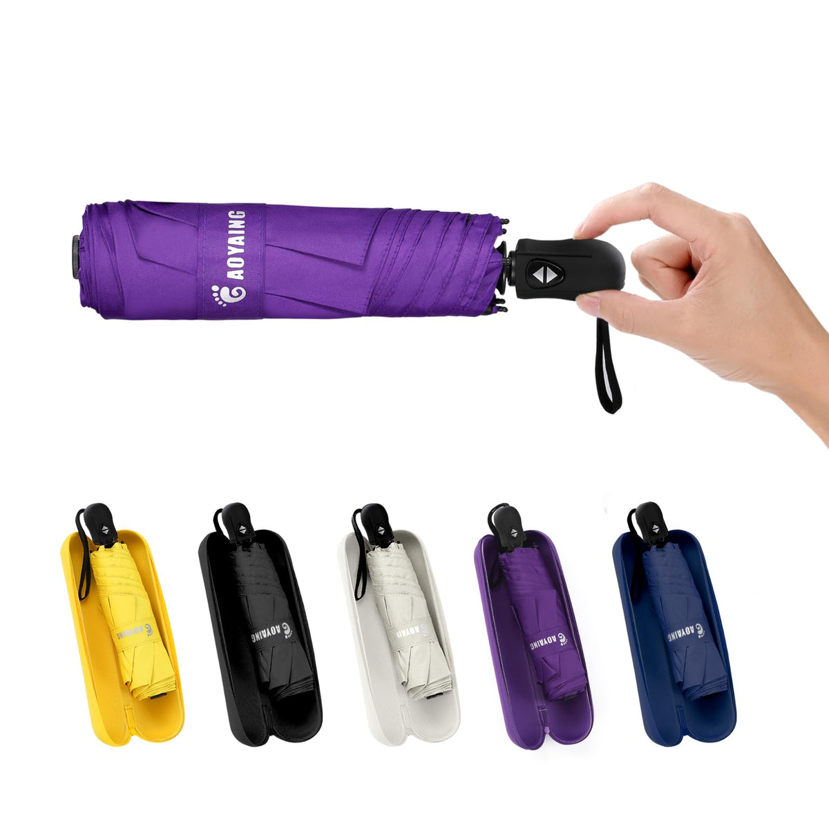 GAOYAING Compact Auto Travel Umbrella - 10.3" Folded, UPF 50+ UV Protection, Lightweight 9.3oz with Case