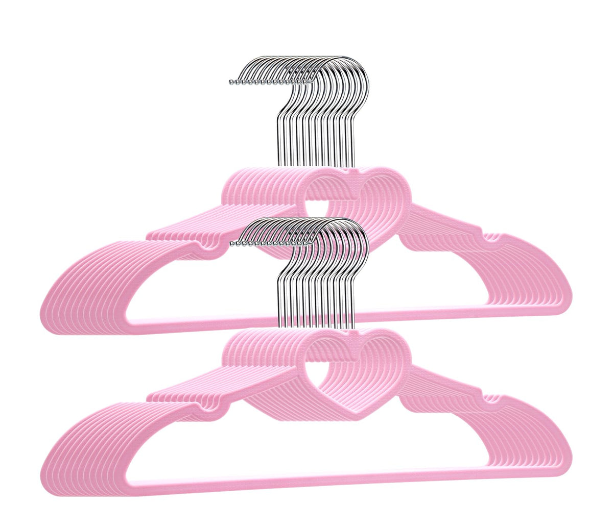 Plastic Hangers 50 Pack, Cute Clothes Hanger Ultra Thin Space Saving - Pink Clothes Hangers with 360 Degree Swivel Hook & Travel Clothesline - Sturdy Adult Coat Hangers for Dress, Shirts, Coats