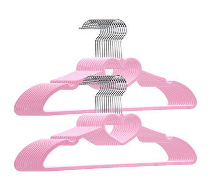 Plastic Hangers 50 Pack, Cute Clothes Hanger Ultra Thin Space Saving - Pink Clothes Hangers with 360 Degree Swivel Hook & Travel Clothesline - Sturdy Adult Coat Hangers for Dress, Shirts, Coats
