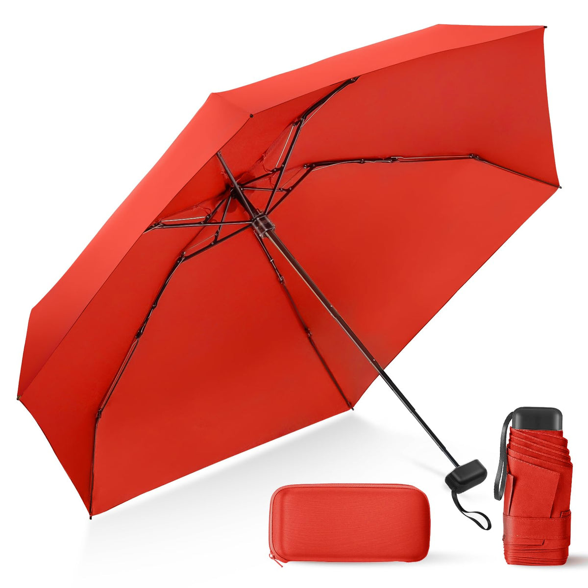 Mini Umbrella for Travel with Case Small Compact Sun Rain Tiny for Purse
