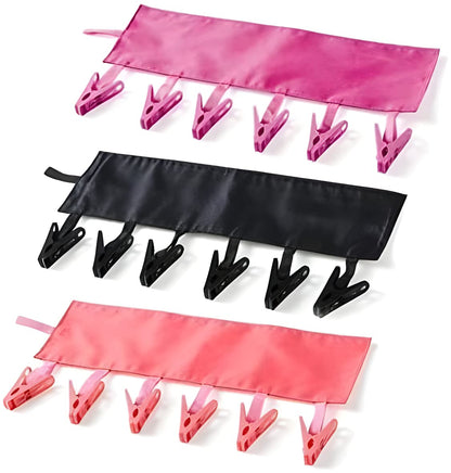 TamBee Travel Hangers Foldable for Suitcase Clothespin Travel Portable Folding Clothes Drying Hanger with 6 Clips Pack of 3 (Black, Red, Rose red)