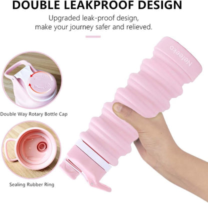 Nefeeko Collapsible Water Bottle, 26oz Silicone Foldable Water Bottles