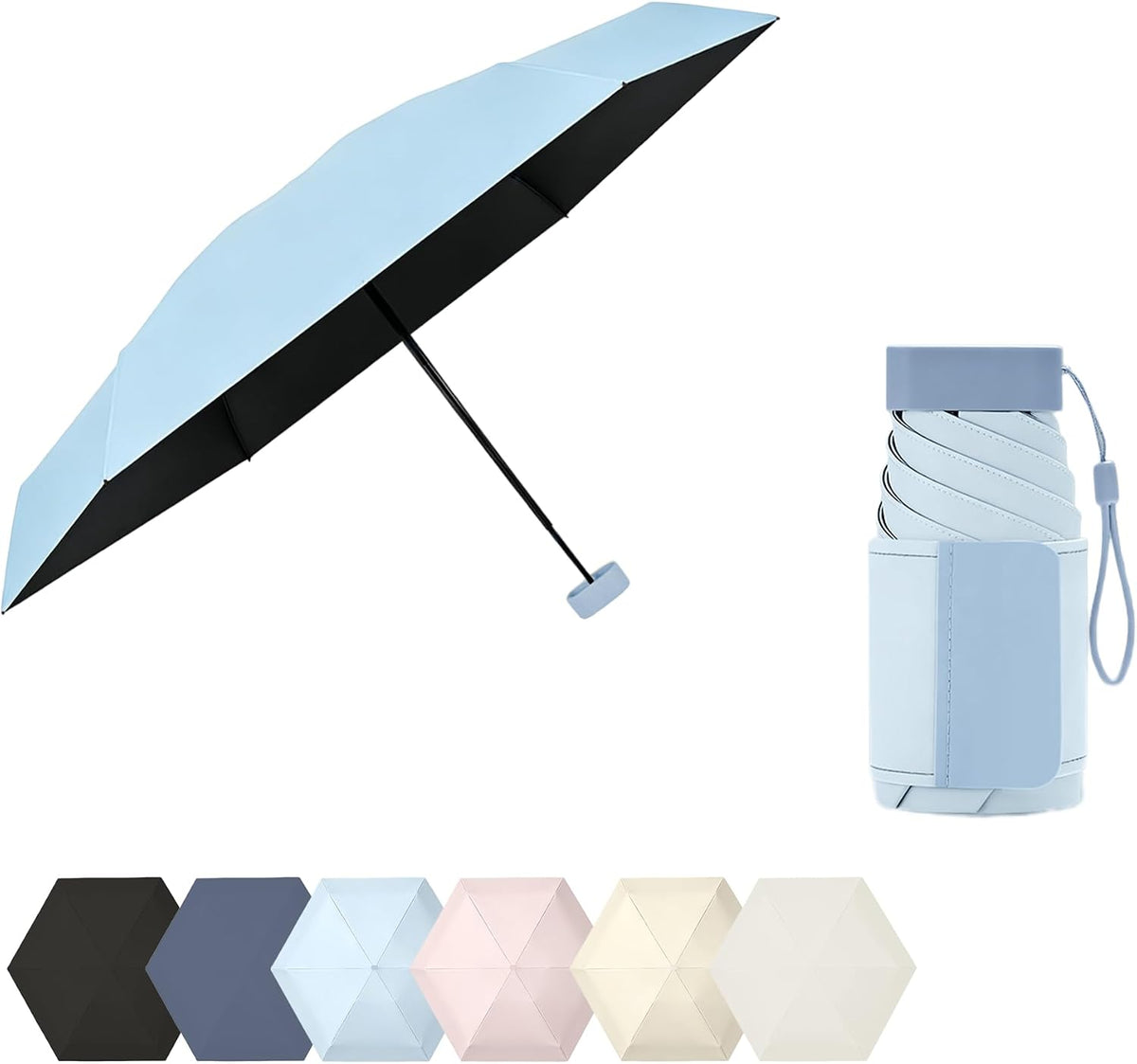 erised's bifrost Mini Travel Folding Umbrella, Small Compact and Lightweight/Wide Umbrella Strap/Flat Handle/Sun Rain/UPF 50+/UV Protection/Waterproof/6 Ribs/Cute/Kids/Women