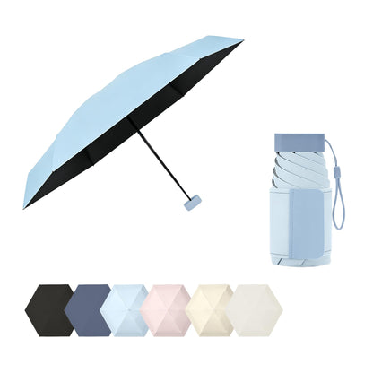 erised's bifrost Mini Travel Folding Umbrella, Small Compact and Lightweight/Wide Umbrella Strap/Flat Handle/Sun Rain/UPF 50+/UV Protection/Waterproof/6 Ribs/Cute/Kids/Women
