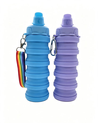 Silicone Collapsible Travel Water Bottles 17.6oz Dark Blue And Pink