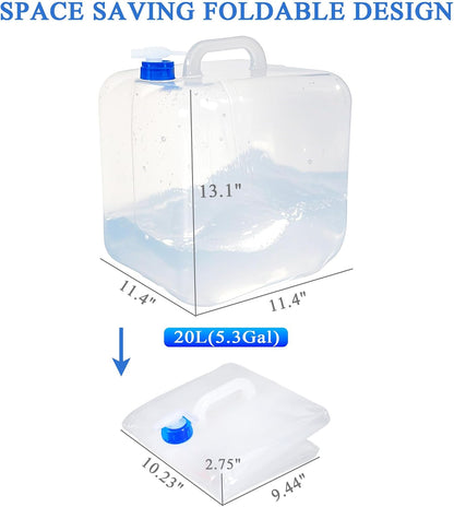 Collapsible Water Container with Spigot & Hook, BPA Free Water Jug, Foldable Carrier Bucket, Water Storage Container for Camping Hiking Survival Kit, 2-Pack (20L/5.3 Gallon)