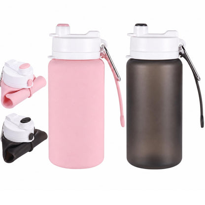 LemonRoad 2 Pcs 19 oz Silicone Collapsible Water Bottle, Pink Green