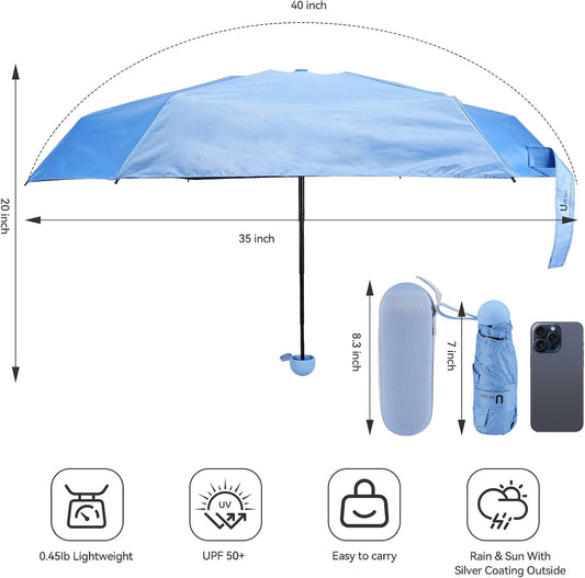 Mini Umbrella for Travel, Compact Folding Umbrella with Case