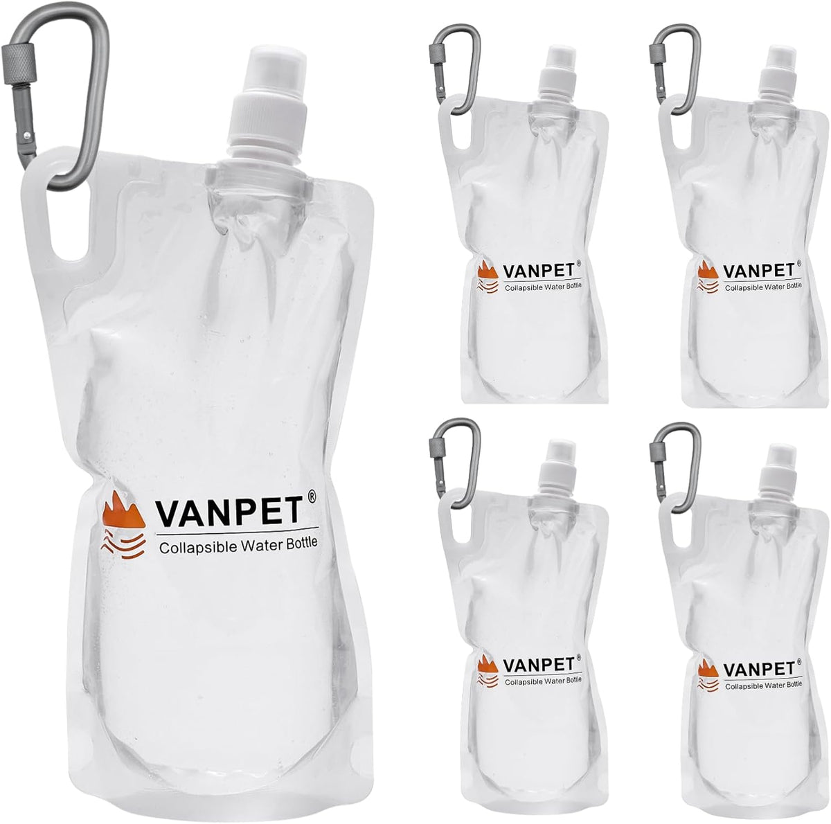 VANPET 1L Hiking Collapsible Water Bottles, 33OZ BPA-Free Plastic Flasks, Reusable Drink Bags, Foldable Backpacking Water Bottle for Travel Camping Hiking (4-Pack)