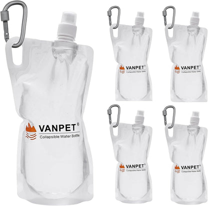 VANPET 1L Hiking Collapsible Water Bottles, 33OZ BPA-Free Plastic Flasks, Reusable Drink Bags, Foldable Backpacking Water Bottle for Travel Camping Hiking (4-Pack)