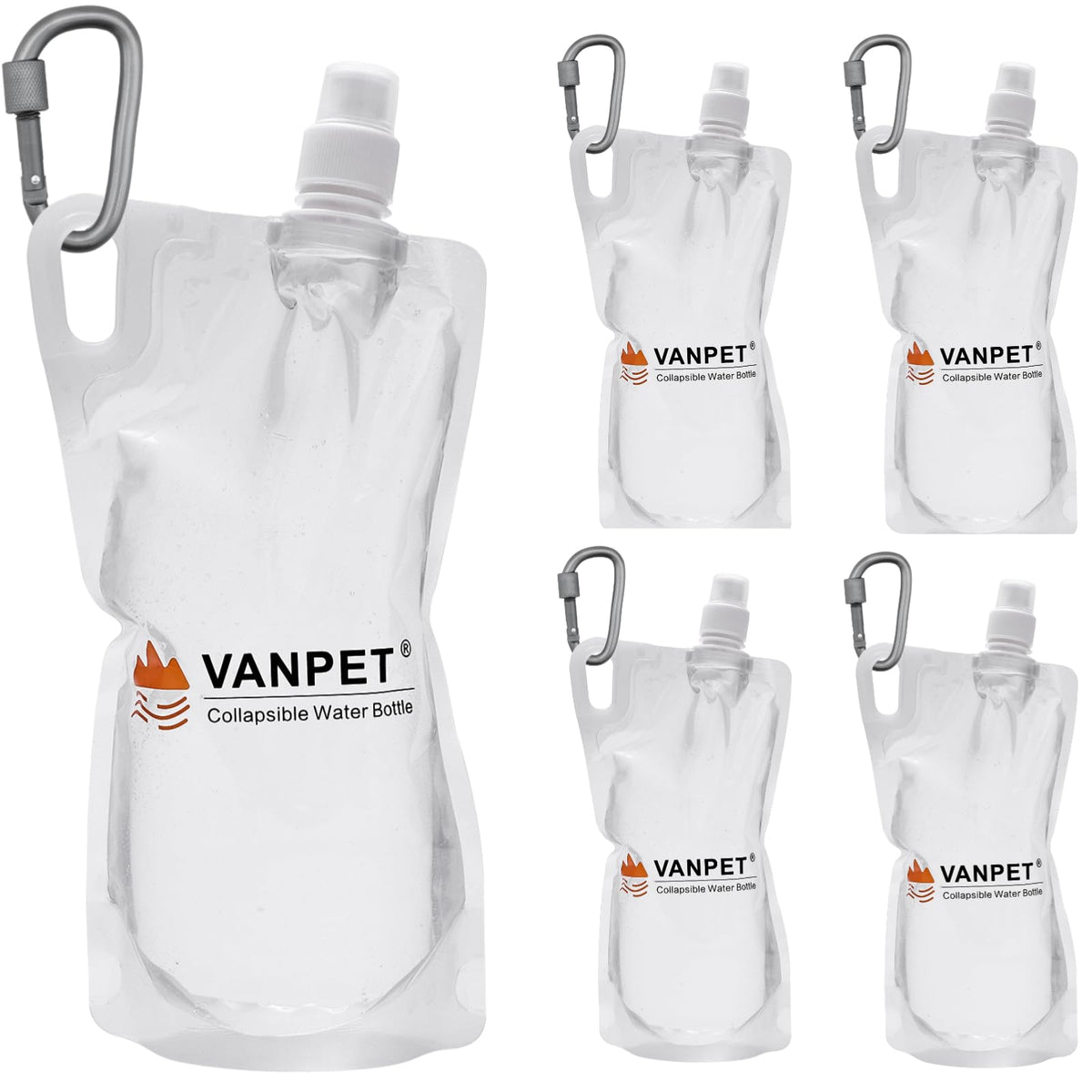 VANPET 1L Hiking Collapsible Water Bottles, 33OZ BPA-Free Plastic Flasks, Reusable Drink Bags, Foldable Backpacking Water Bottle for Travel Camping Hiking (4-Pack)