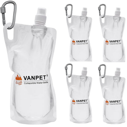 VANPET 1L Hiking Collapsible Water Bottles, 33OZ BPA-Free Plastic Flasks, Reusable Drink Bags, Foldable Backpacking Water Bottle for Travel Camping Hiking (4-Pack)