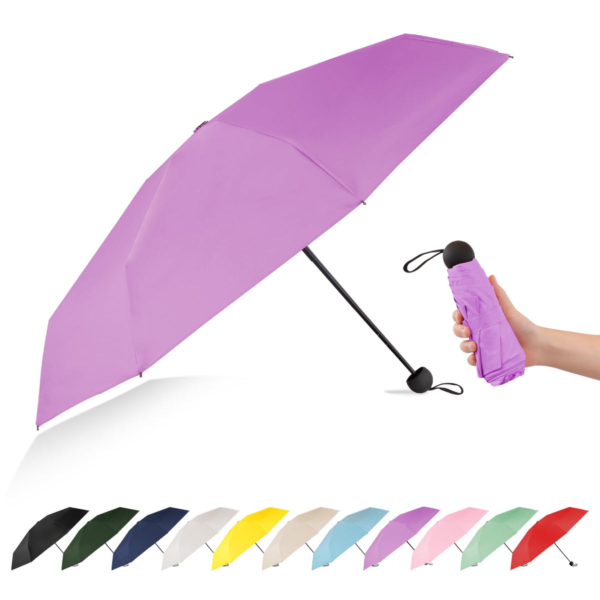 Mini Travel Umbrella Compact Small Size, UV Protection for Sun & Rain, Lightweight Folding, Wind Resistant, Small Backpack Purse Size for Women Kids