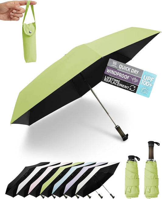 Travel Mini Umbrella, Windproof UPF 100 Sun Rain Compact Umbrella