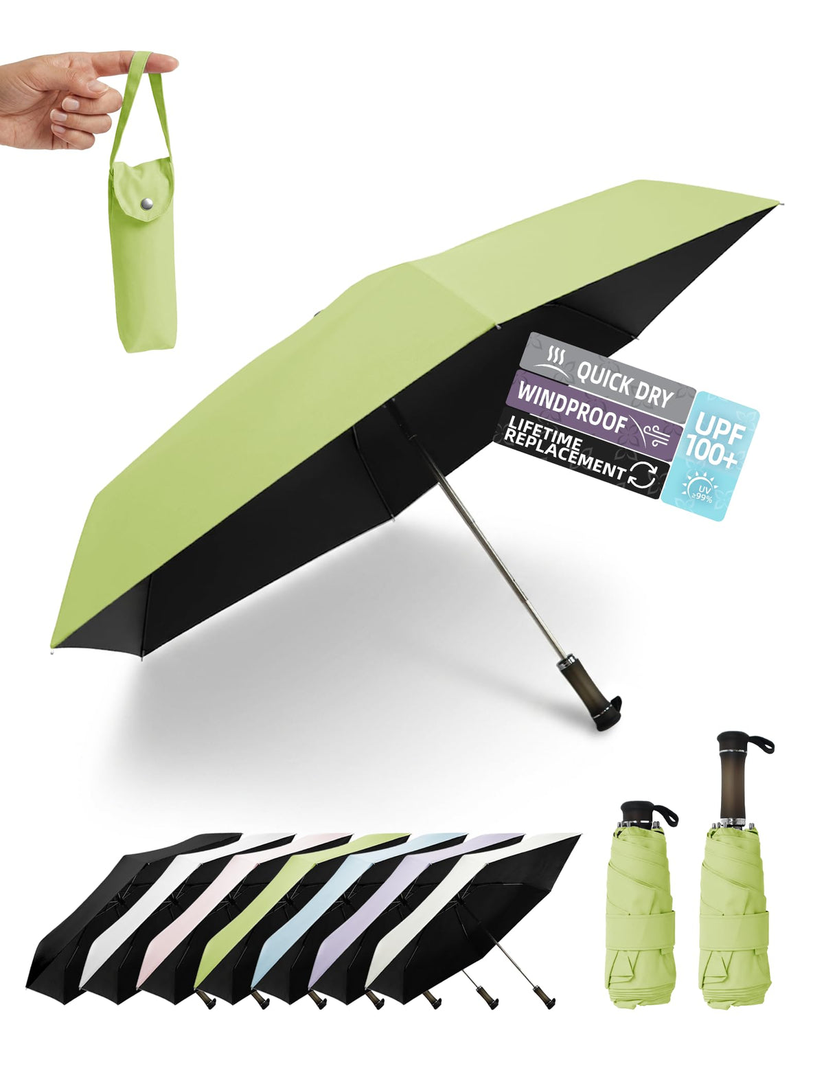 Travel Mini Umbrella, Windproof UPF 100 Sun Rain Compact Umbrella